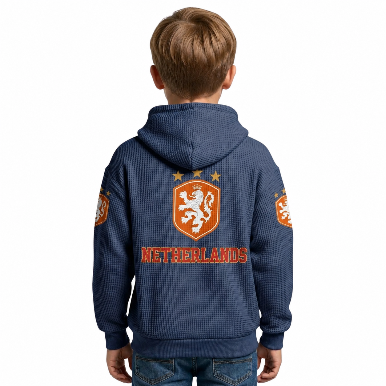 FIFA 2026 Netherlands Printed Waffle Quarter Zip Football Fan Hoodie For Kids