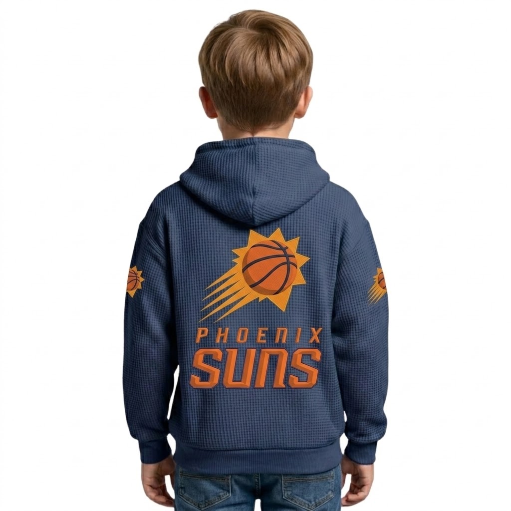 Phoenix Suns EST 1968 Printed Waffle Quarter Zip Basketball Fan Hoodie For Kids