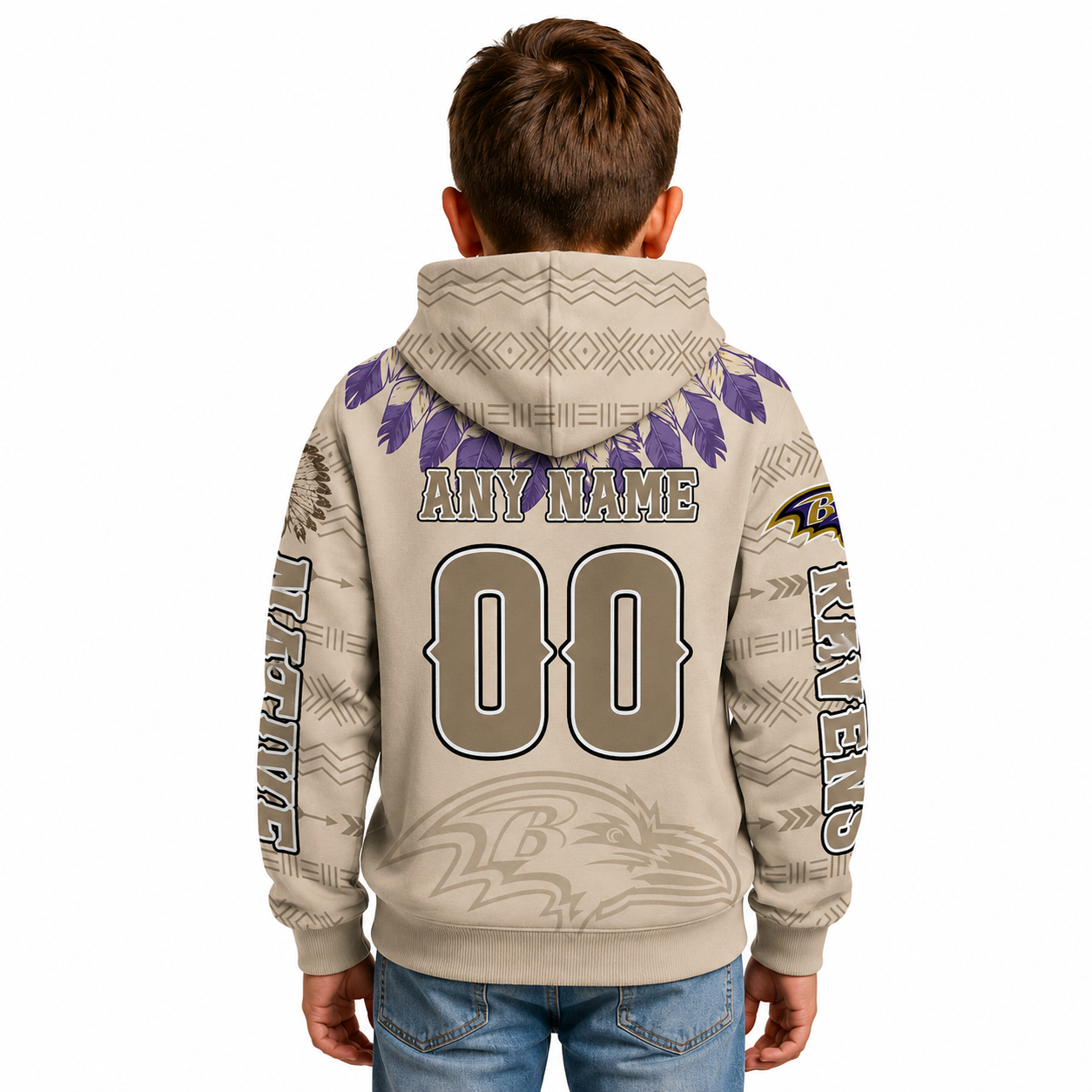Personalized Native Heritage Themed Baltimore Ravens Football Fan Hoodie For Kids