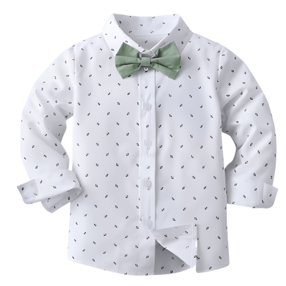 Long Sleeve Random Print Shirt With Bow And Trousers For Special Events