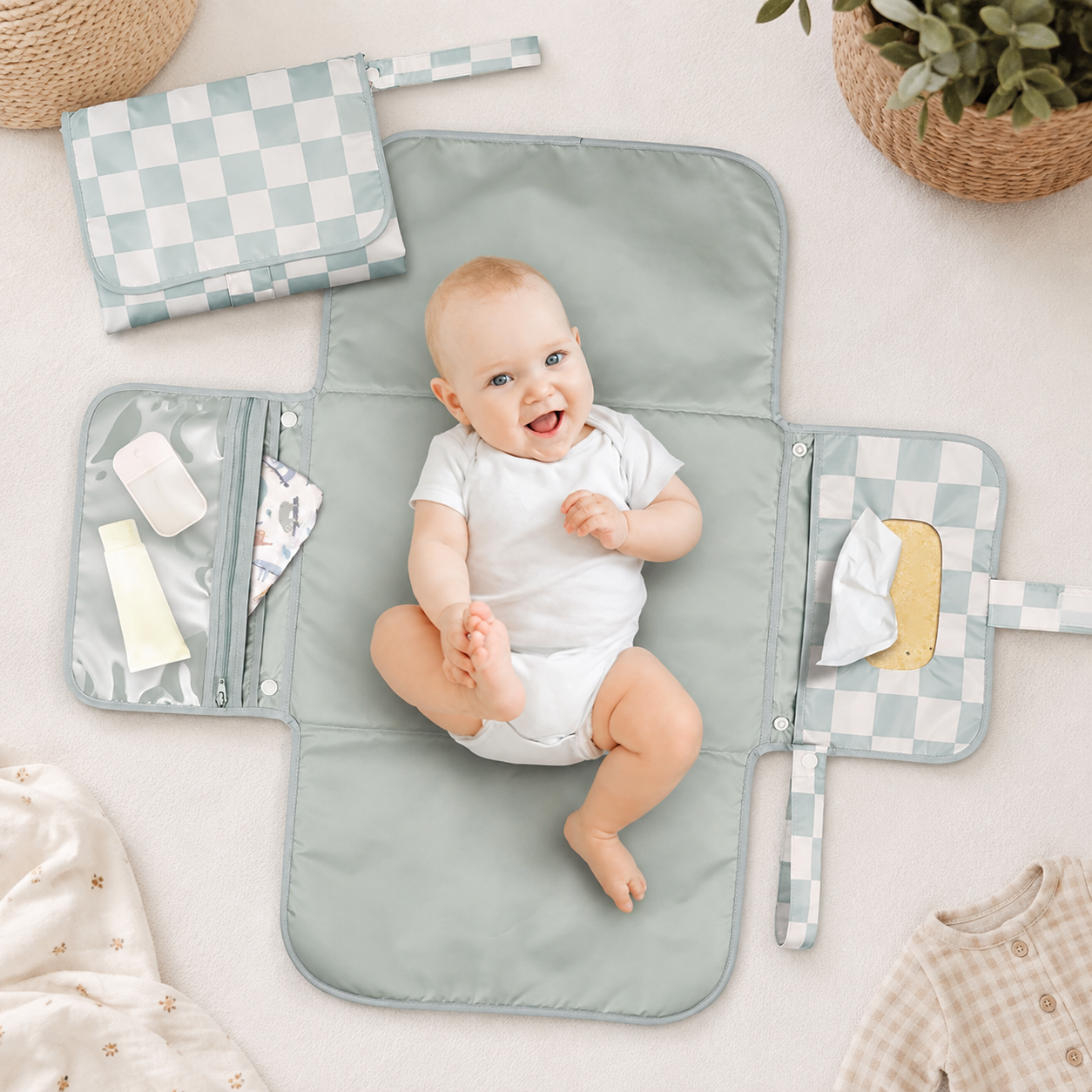 Portable Waterproof Diaper Changing Pad With Wipes Pocket For Travel