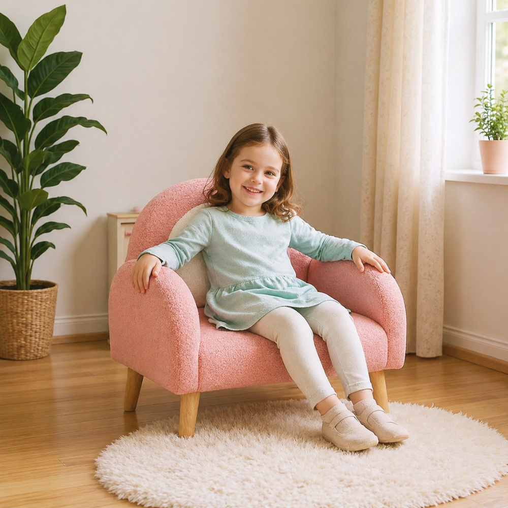 Plush Kids Couch With Comfy Backrest Armrests Upholstered Floor Sofo