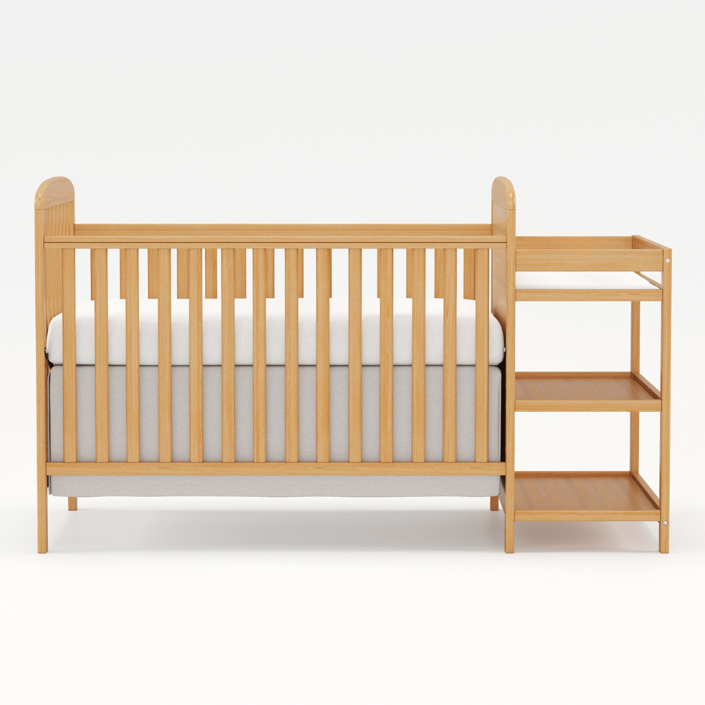 3 In 1 Convertible Crib With Changing Table Storage Shelves For Babies