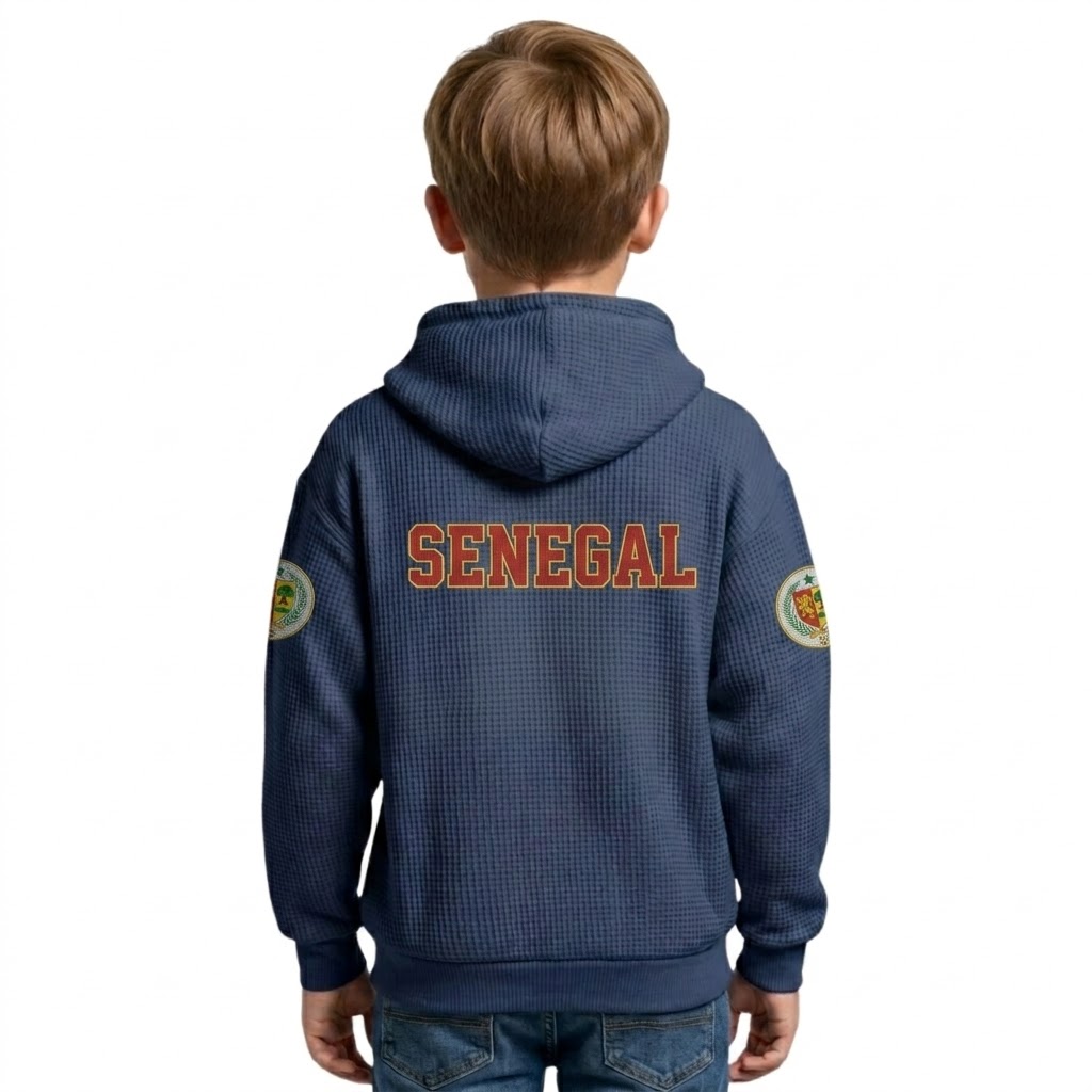 FIFA 2026 Senegal Printed Waffle Quarter Zip Football Fan Hoodie For Kids