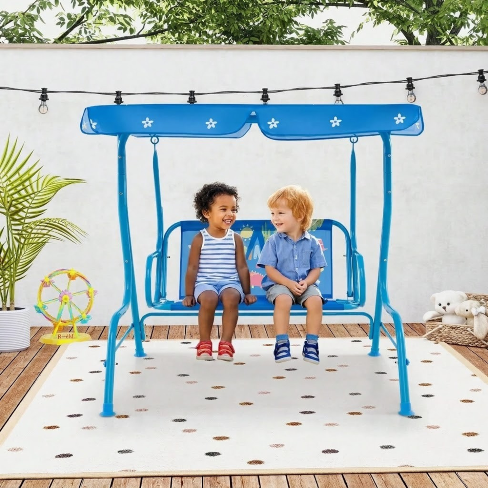 2-Seater Toddler Porch Swing With Adjustable Canopy