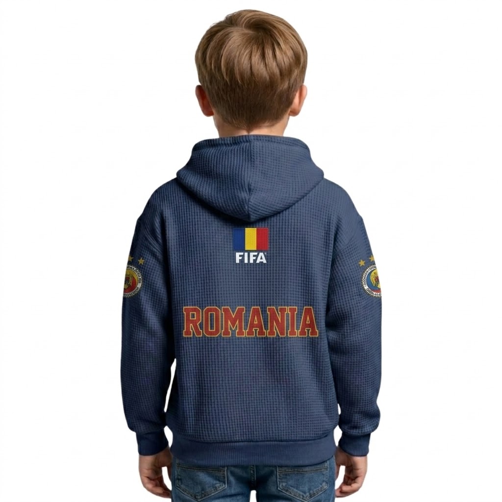 FIFA 2026 Romania Printed Waffle Quarter Zip Football Fan Hoodie For Kids