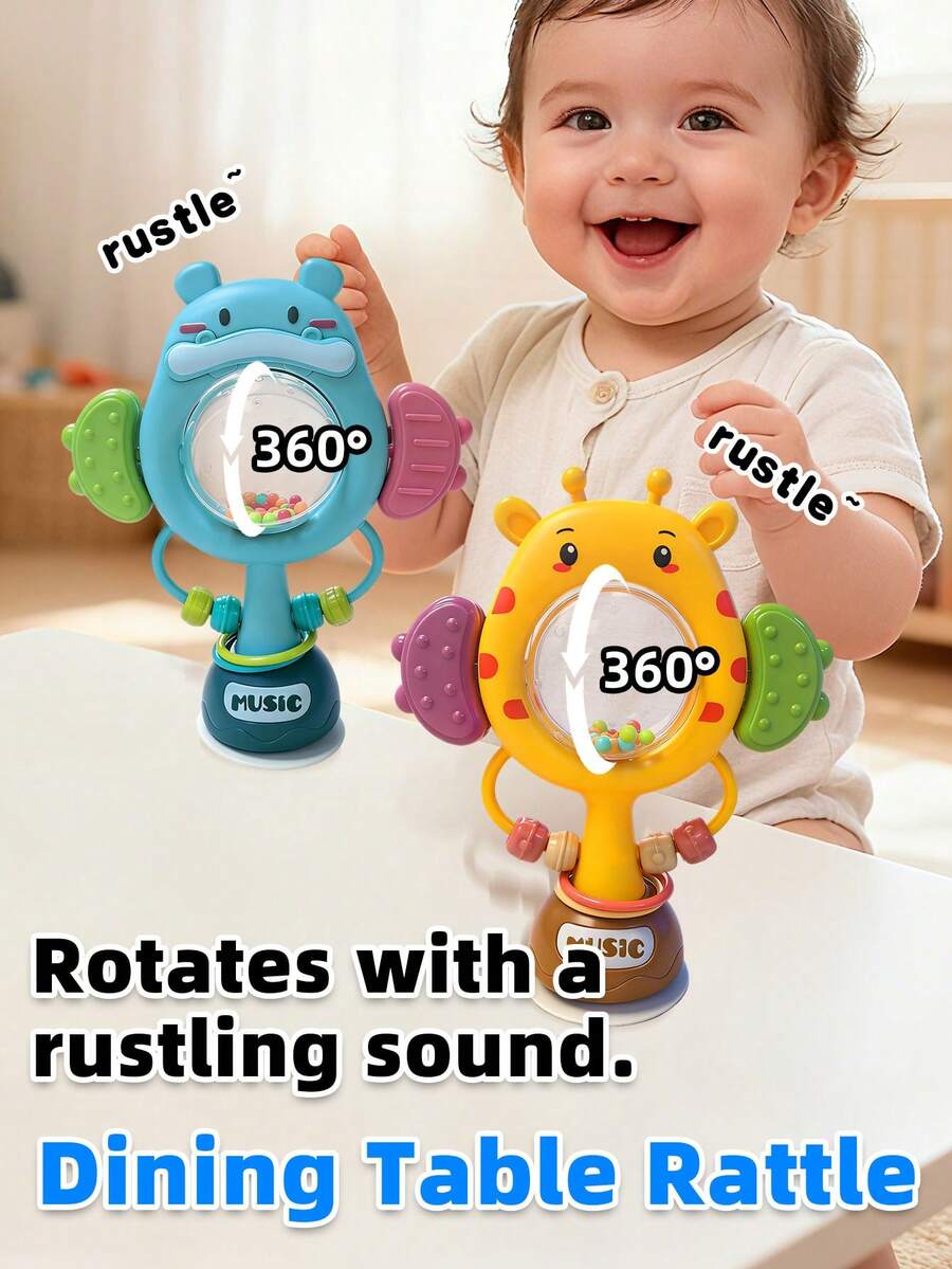 3pcs Suction Cup Rotating Toys, Baby And Toddler Sensory Fidget Toys, Suitable For Bath And High Chair Baby Sensory Toys, Great Gift For Toddlers - Table Bell - View 5