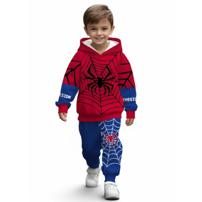 Spider Print Hoodie and Pants Set For Toddler Boys