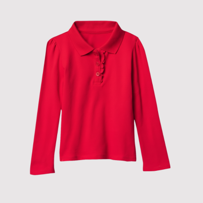 Girls Long Sleeve Ruffle Pique Polo