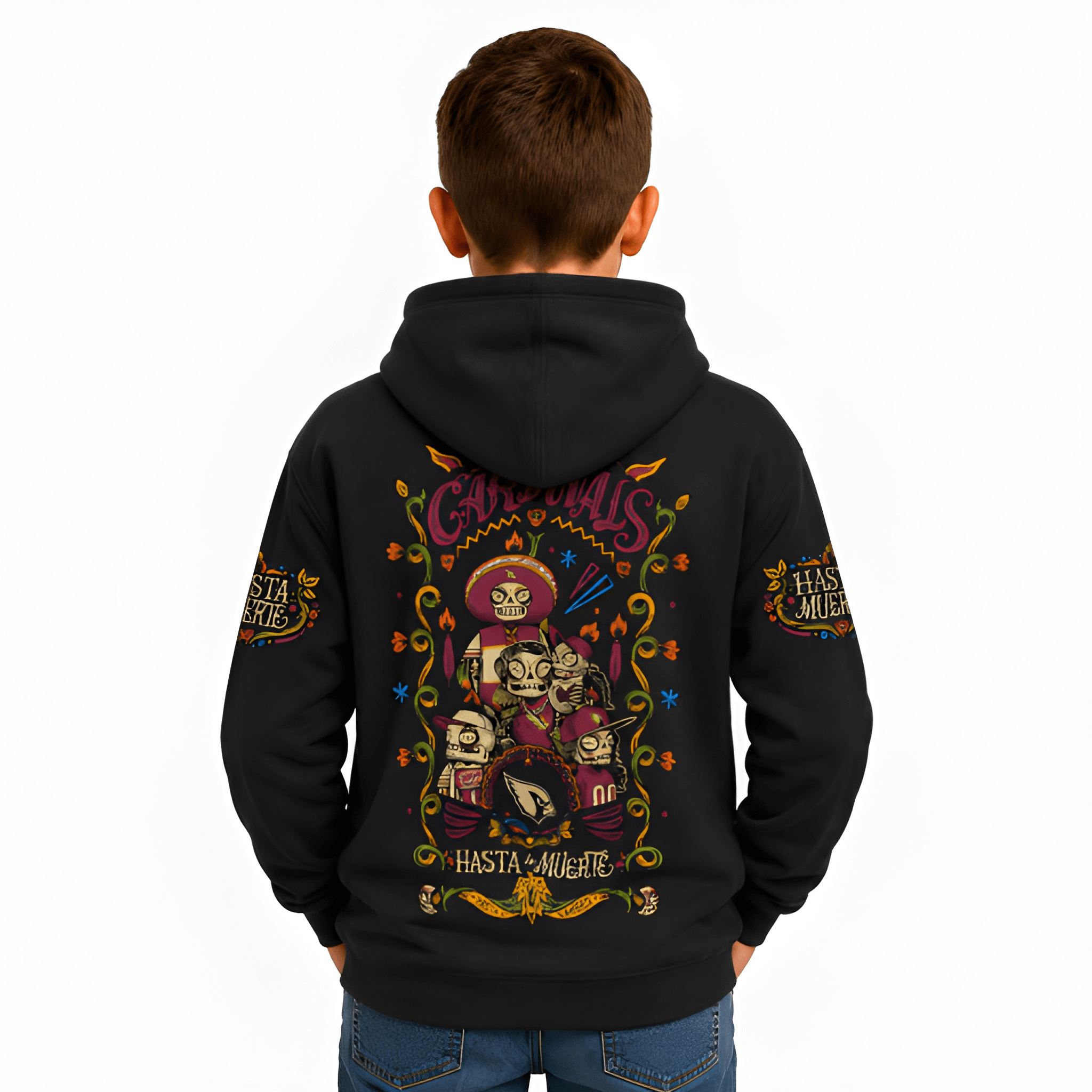Hasta La Muerte Spirit Themed Arizona Cardinals Football Fanwear Hoodie For Kids