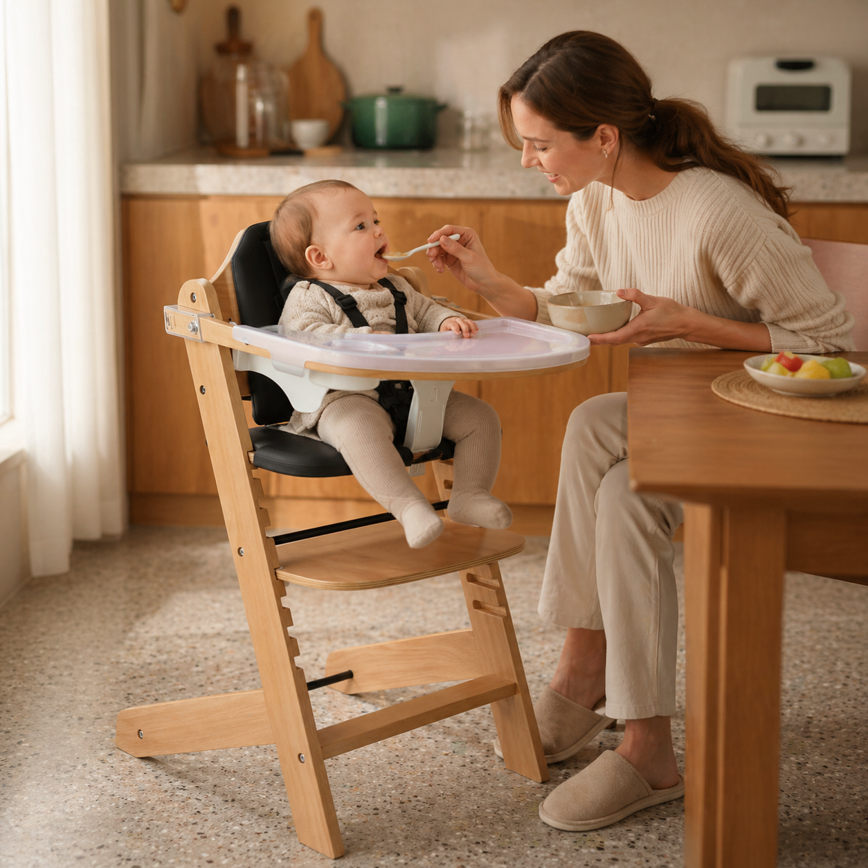 3 In 1 Convertible Wooden High Chair Adjustable For Toddlers