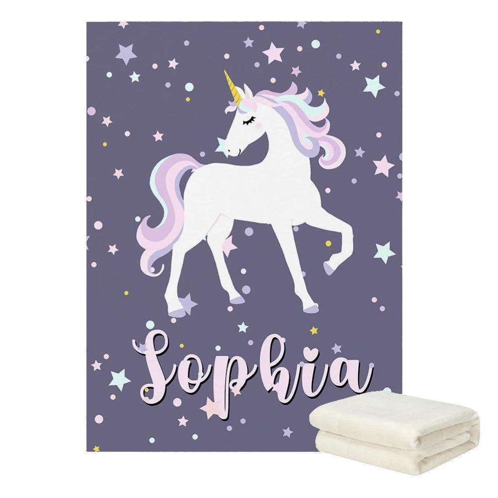 Unicorn Name Blanket – Personalized Fleece Baby Blanket for Girls-Children Pajamas