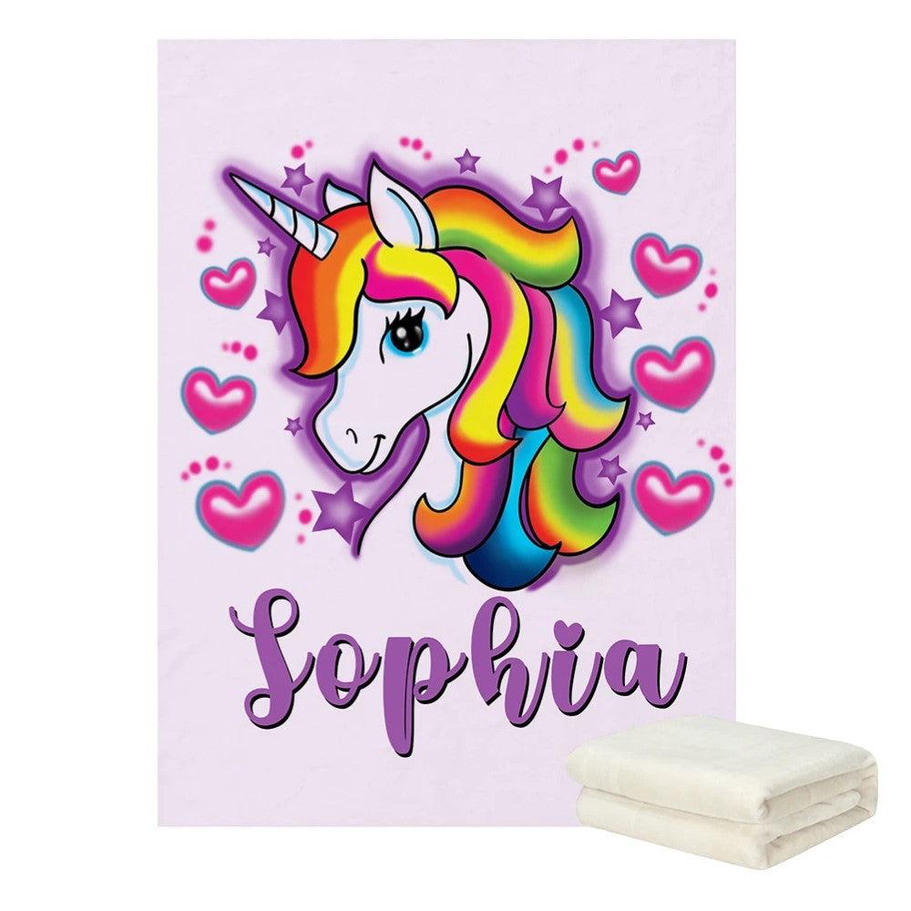 Unicorn Name Blanket – Personalized Fleece Baby Blanket for Girls-Children Pajamas