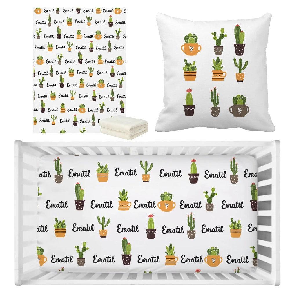 3 Pieces Cactus Crib Custom Name Bedding Set-Children Pajamas