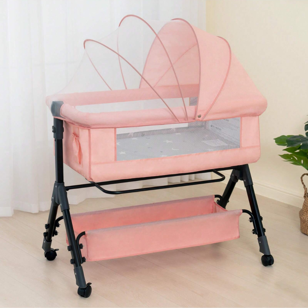 3 In 1 Adjustable Height Baby Crib Bassinet With Storage Basket