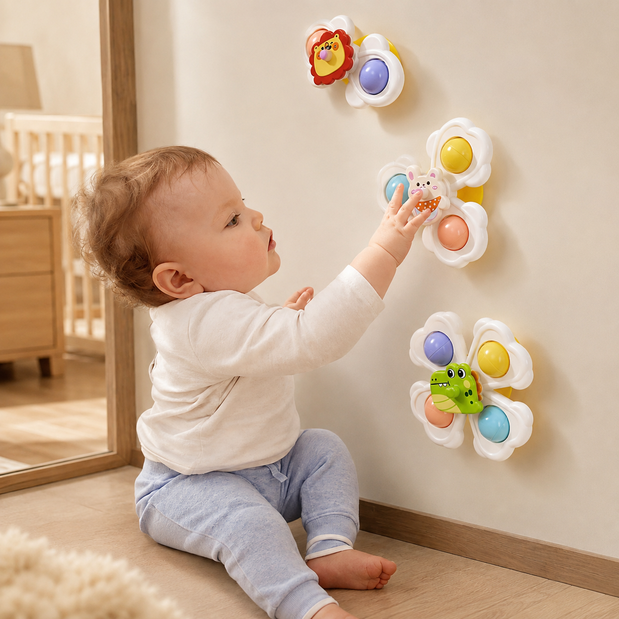 Pack Of 3 Suction Cup Rotating Sensory Toys For Babies And Toddlers