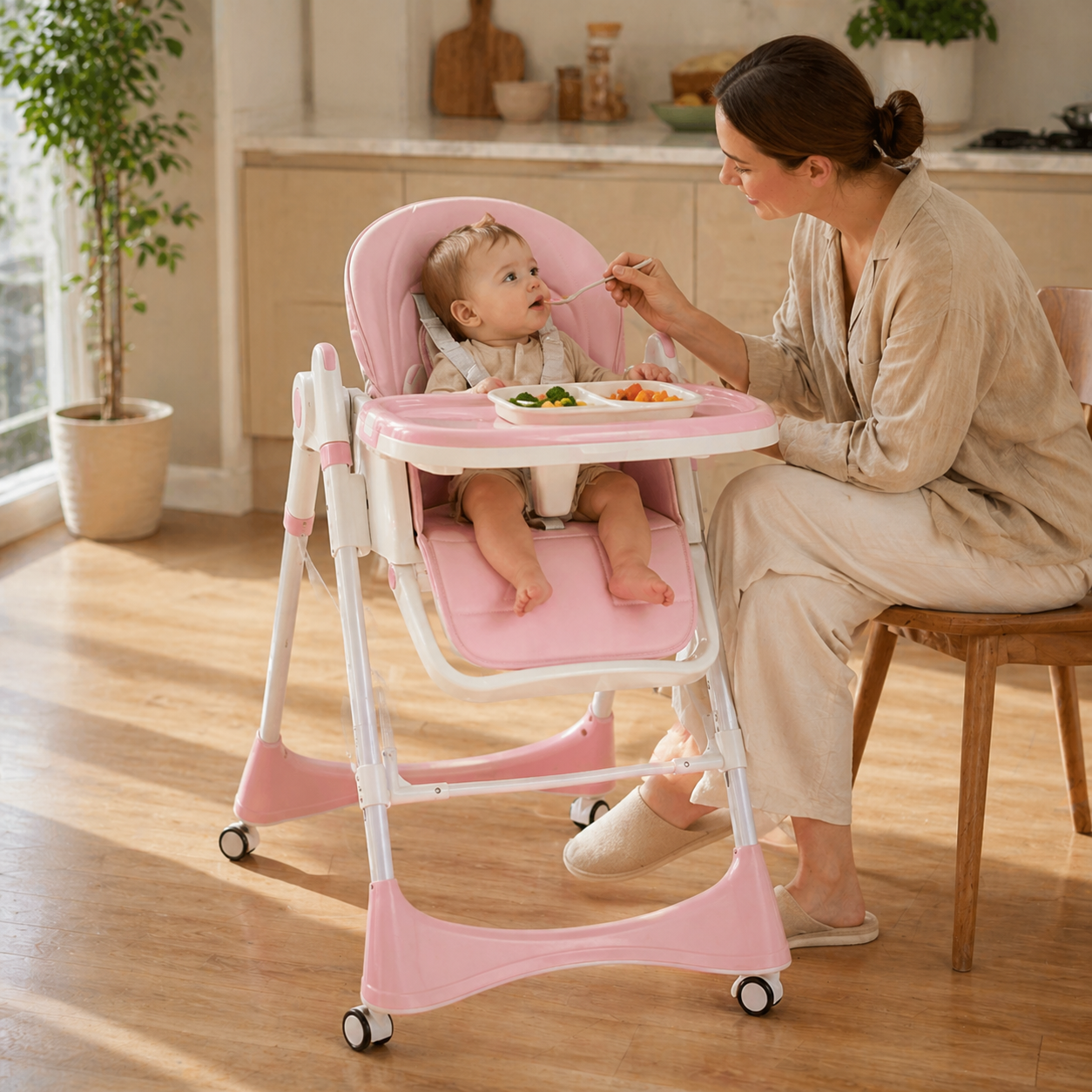 6 In 1 Foldable High Chair Adjustable Height And Tray