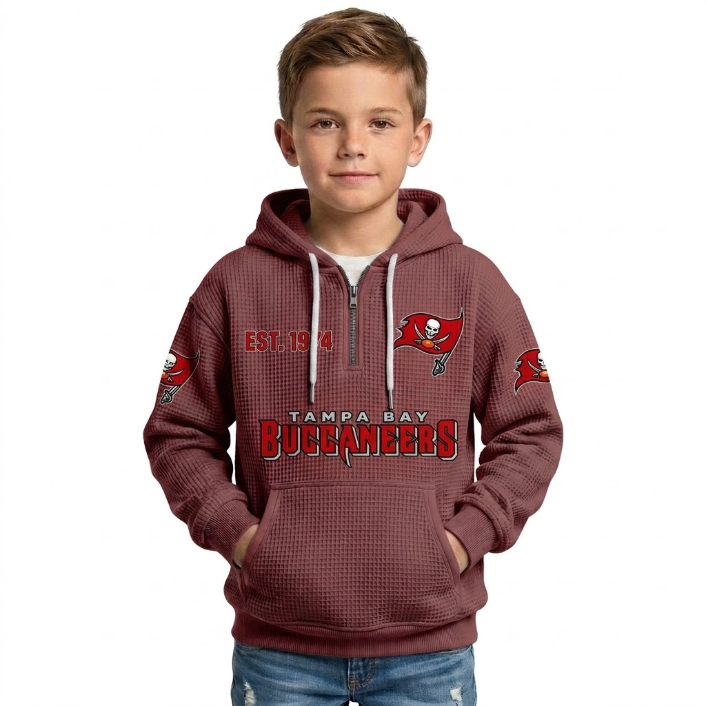 Buccaneers EST 1974 Quarter Zip Waffle Hoodie For Kids