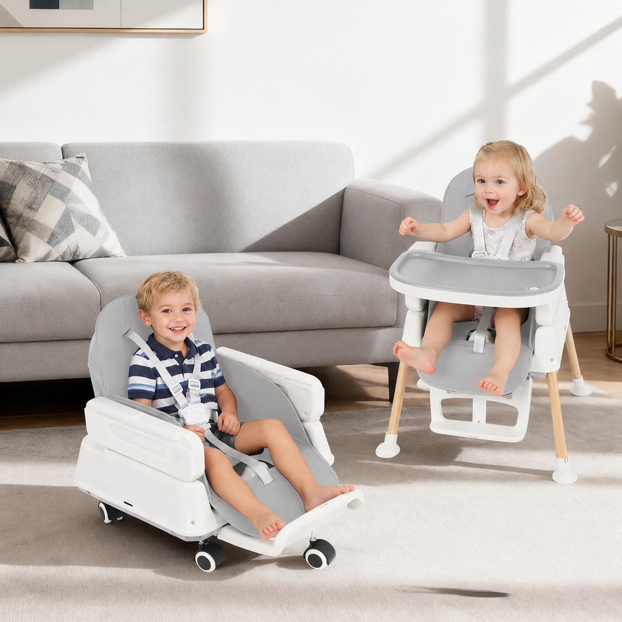 7-In-1 Foldable High Chair With Adjustable Height And Tray