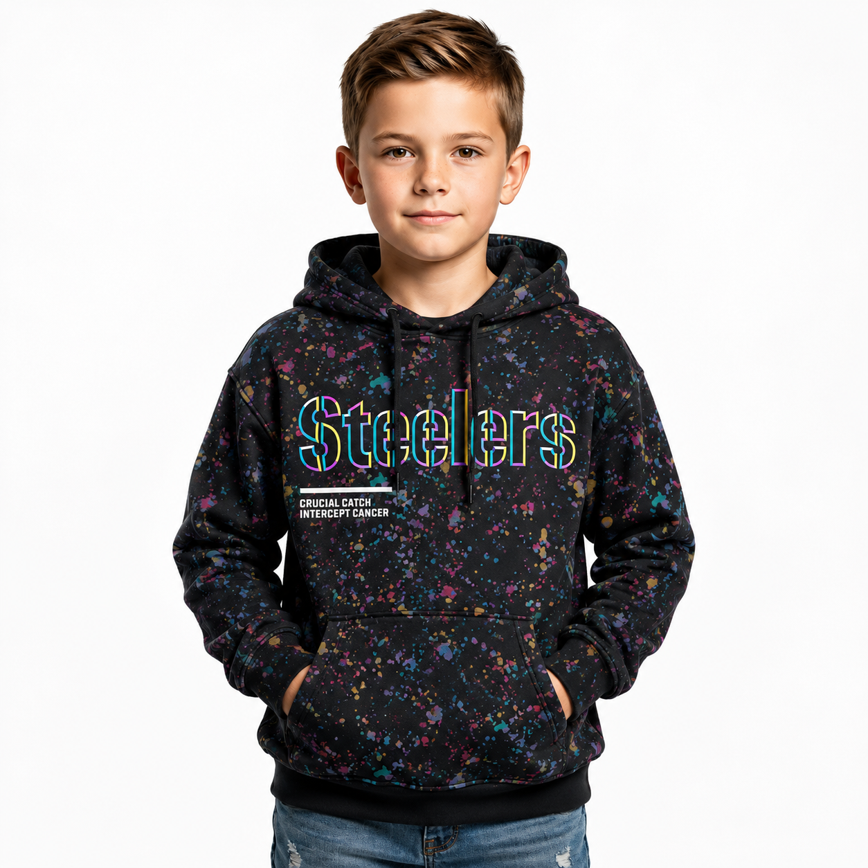 Pittsburgh Steelers Football Team Themed Hoodie With Crucial Catch Design For Kids