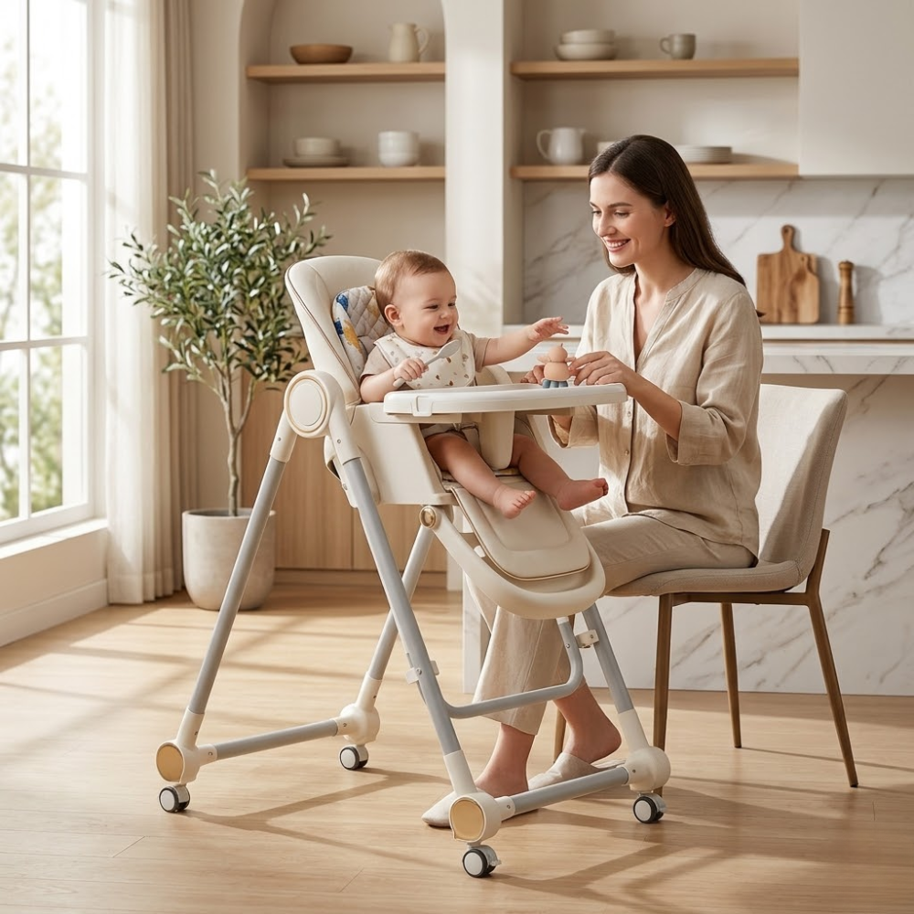 Lcchabls 3 In 1 Baby High Chair With Removable Dual Trays Adjustable Feeding Rocking Seat For Toddlers 8 Height Levels