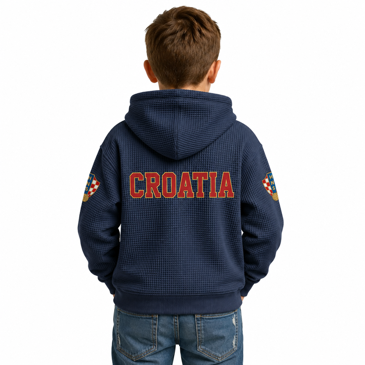 FIFA 2026 Croatia Printed Waffle Quarter Zip Football Fan Hoodie For Kids