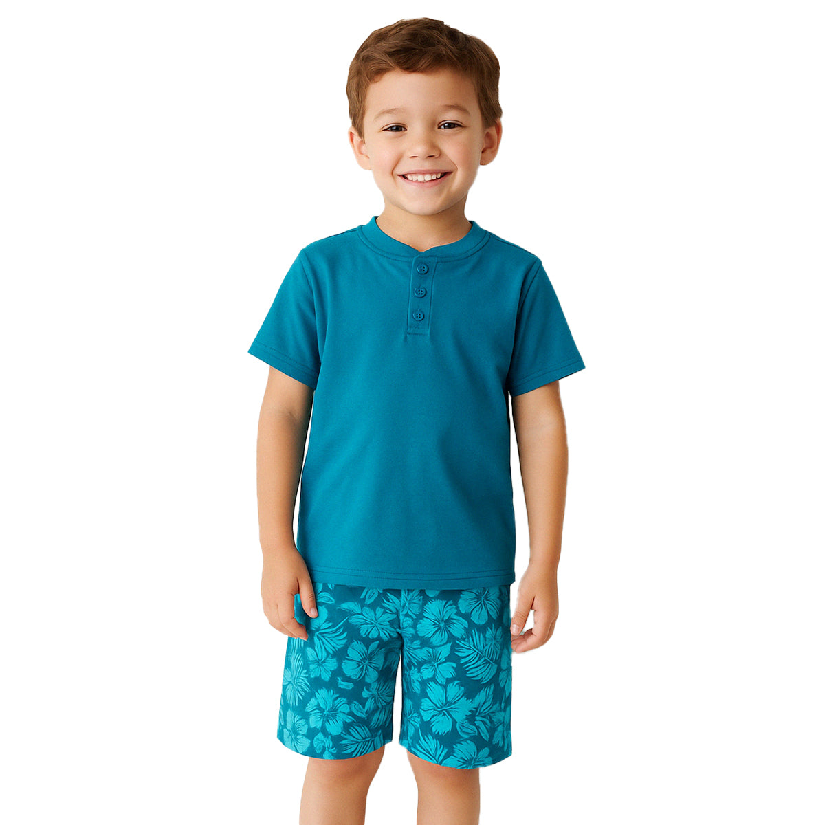 Tropical Patterned Henley Sleepwear Pajamas Set