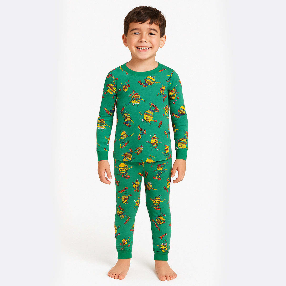 4 Piece Striped And Dinosaur Print Pajamas Sleepwear Set
