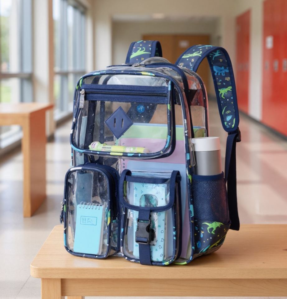 Clear Backpack for School,Heavy Duty PVC Transparent Bookbag for Girls Stadium Approved See Through Backpack
