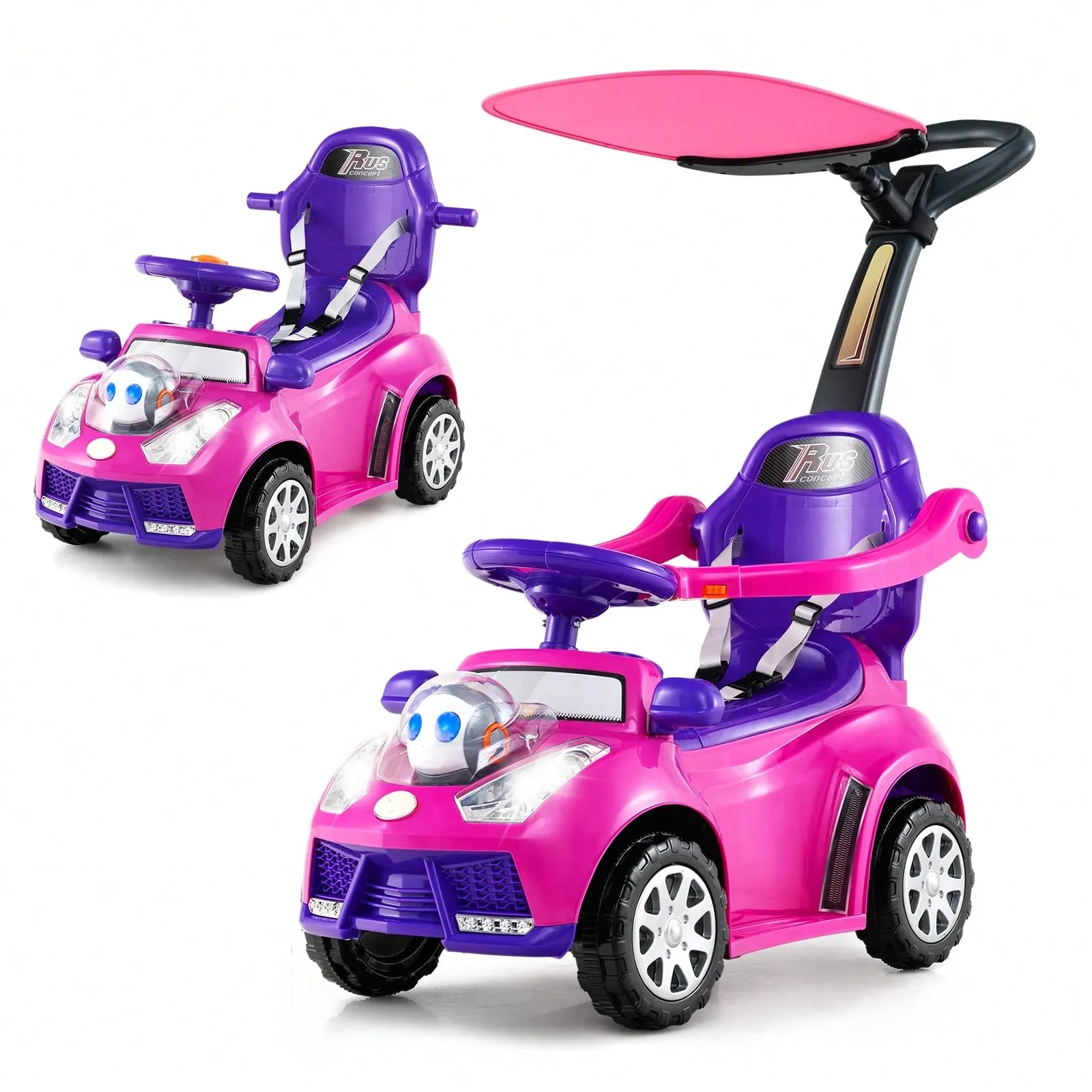 3 In 1 Sliding Walker Adjustable Canopy Horn Light For Boys & Girls