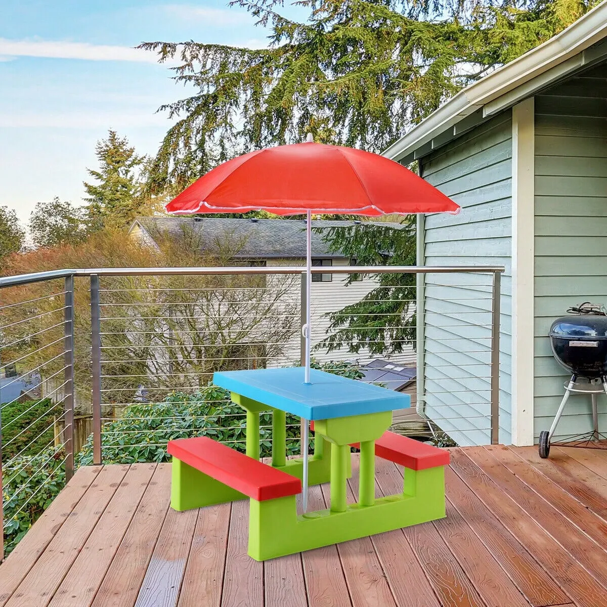 Kids Picnic Table Set With Removable Umbrella