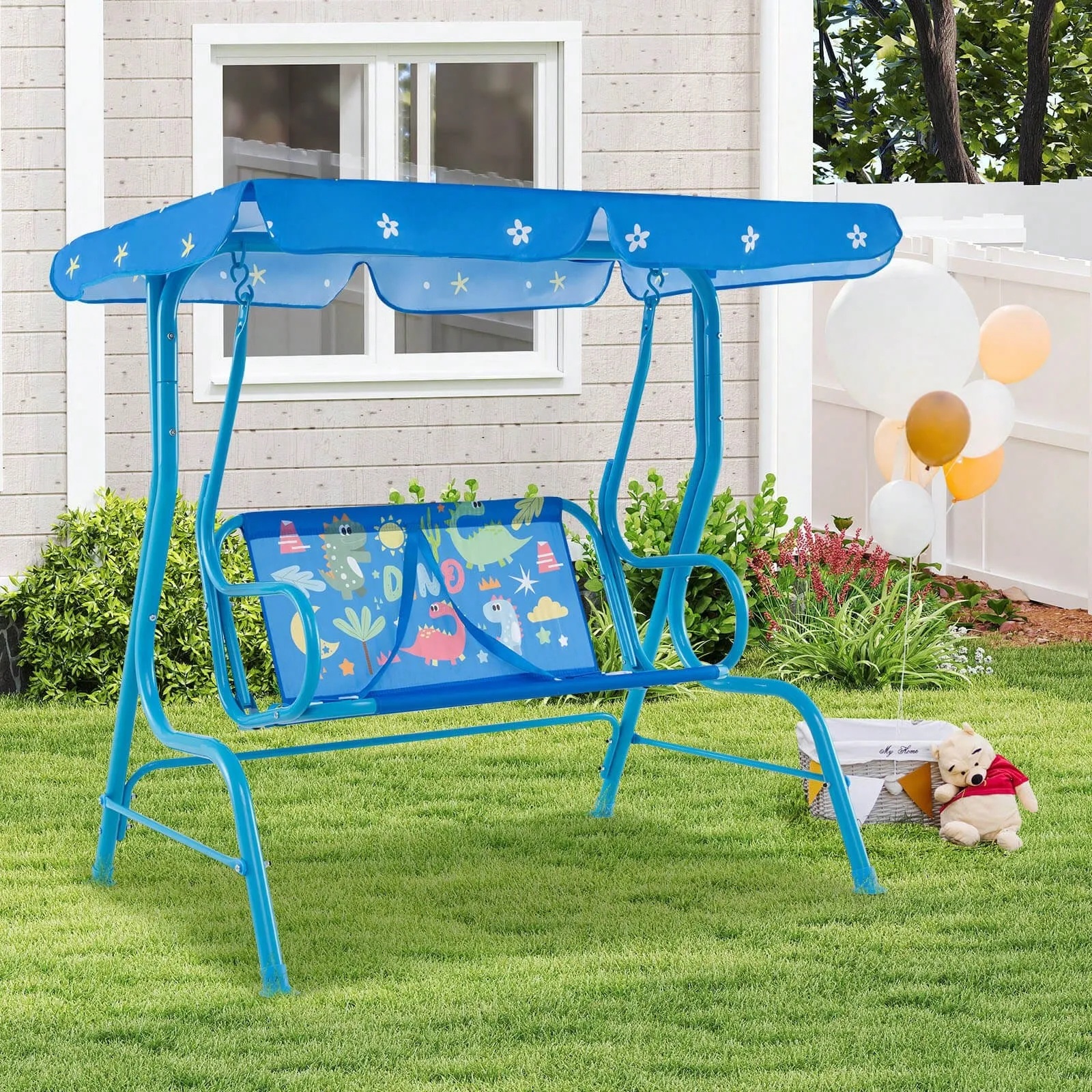 2-Seater Toddler Porch Swing With Adjustable Canopy