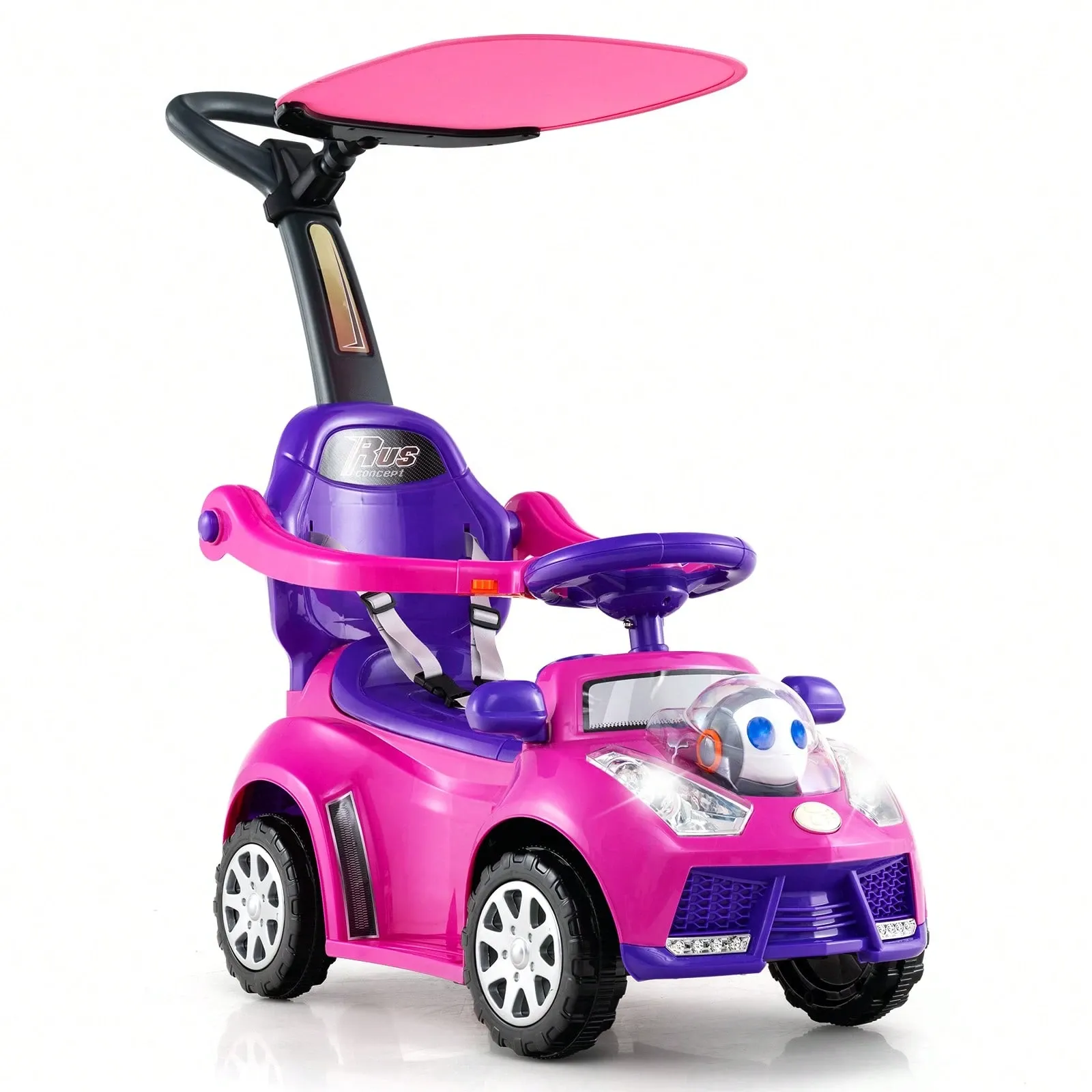 3 In 1 Sliding Walker Adjustable Canopy Horn Light For Boys & Girls