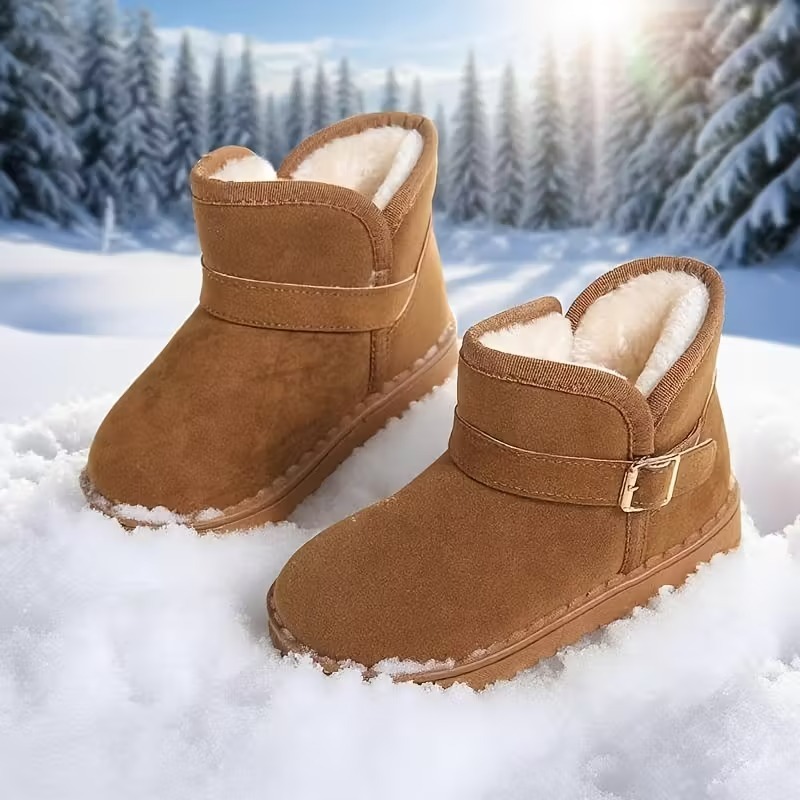 Solid Fabric Winter Boots With Soft Inner Lining For Girls