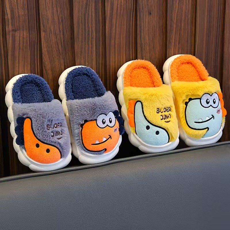 1 Pair Of Dinosaur Themed Flat Slippers For Kids