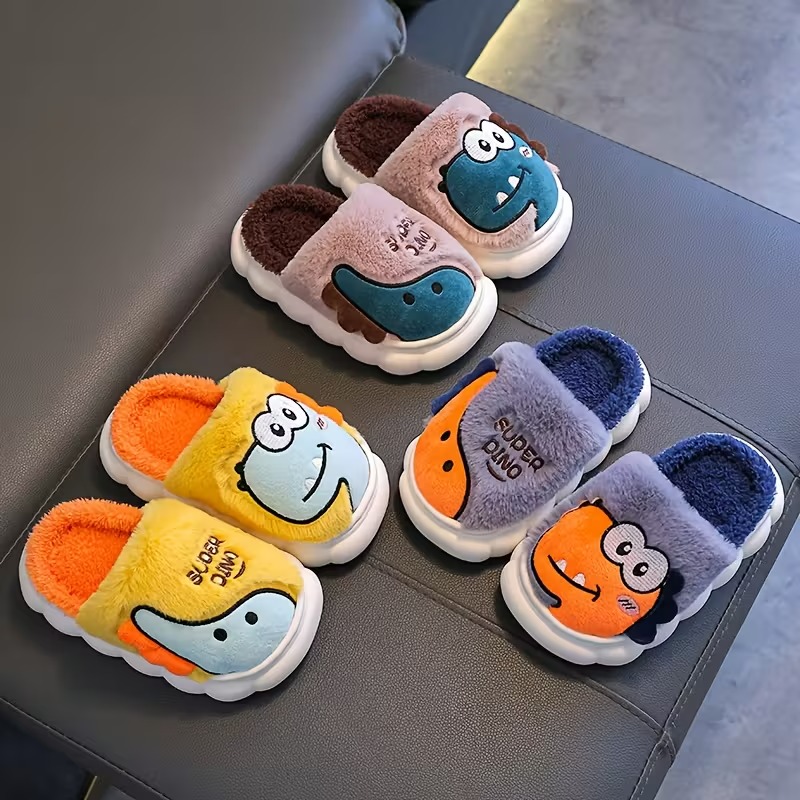 1 Pair Of Dinosaur Themed Flat Slippers For Kids