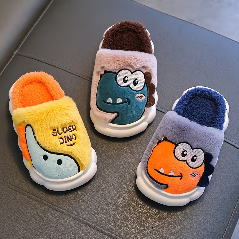 1 Pair Of Dinosaur Themed Flat Slippers For Kids