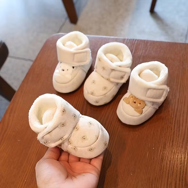 Winter Boots For Babies With Bear Embroidery And Soft Fabric