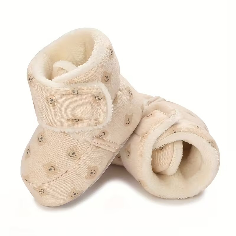 Winter Boots For Babies With Bear Embroidery And Soft Fabric