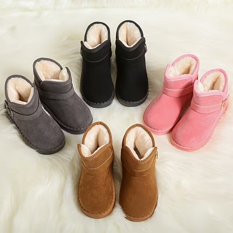 Solid Fabric Winter Boots With Soft Inner Lining For Girls