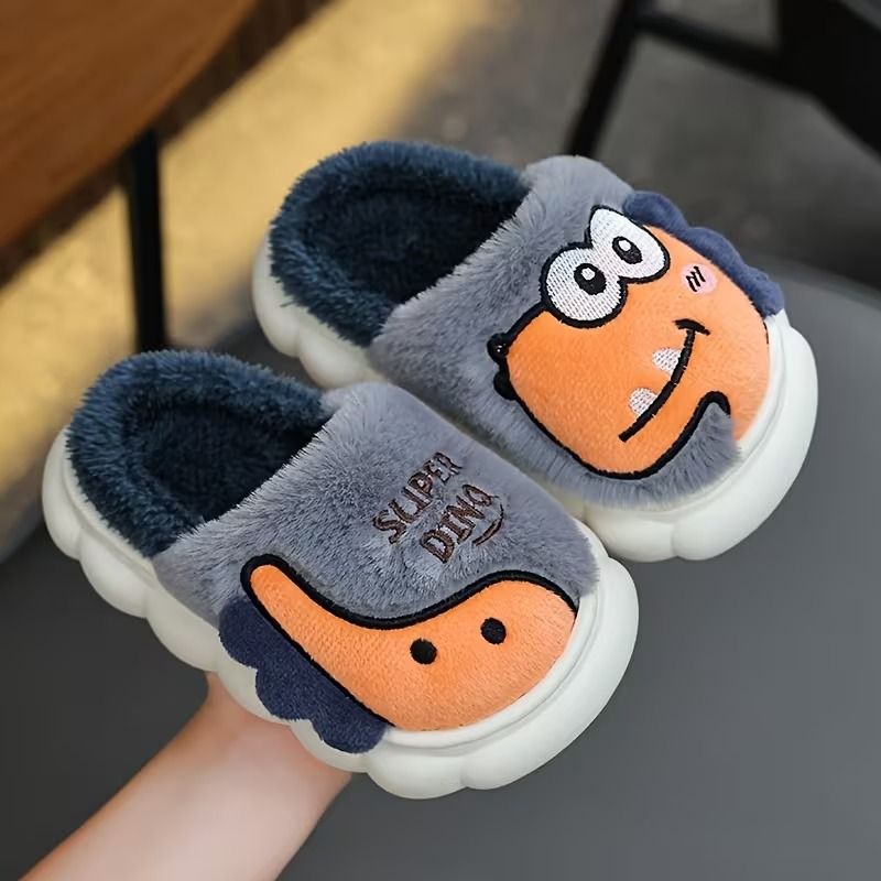 1 Pair Of Dinosaur Themed Flat Slippers For Kids