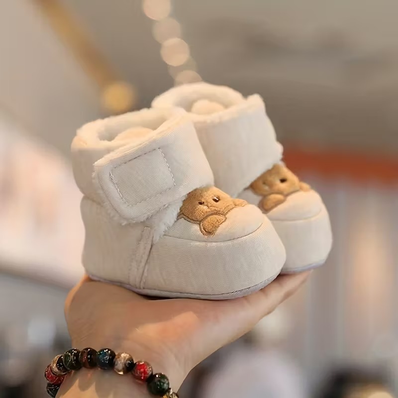 Winter Boots For Babies With Bear Embroidery And Soft Fabric