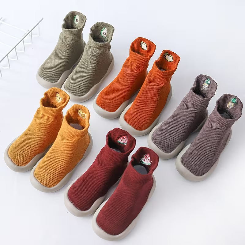 Fruit Print Slip On Socks For Toddlers With Non Slip Rubber Sole