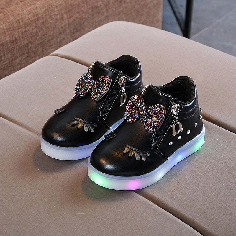 LED Zip Up High Top Shoes With Bow