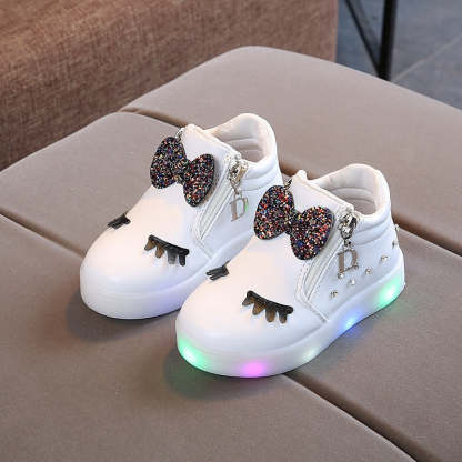 LED Zip Up High Top Shoes With Bow