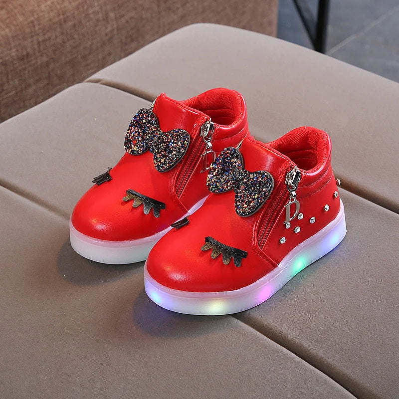 LED Zip Up High Top Shoes With Bow