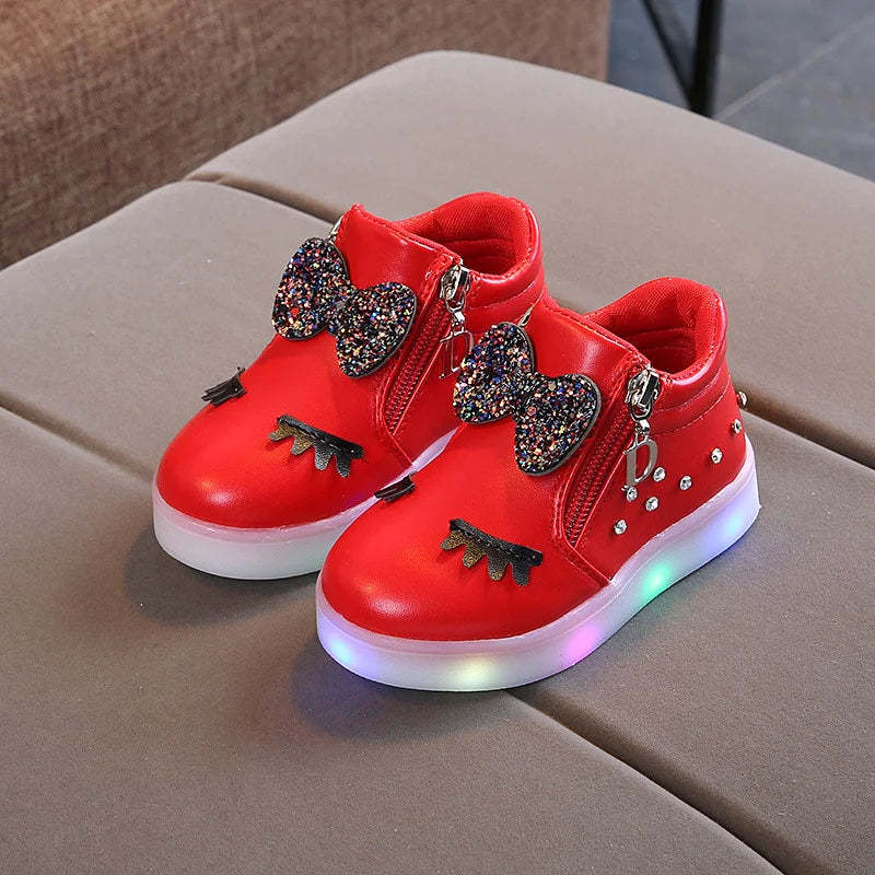 LED Zip Up High Top Shoes With Bow