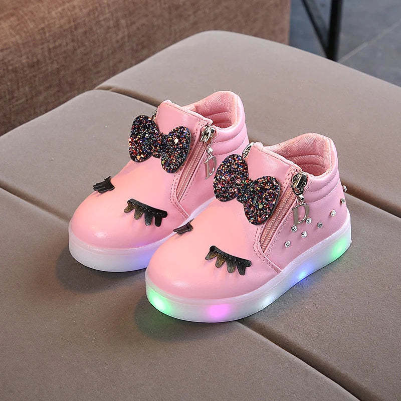 LED Zip Up High Top Shoes With Bow