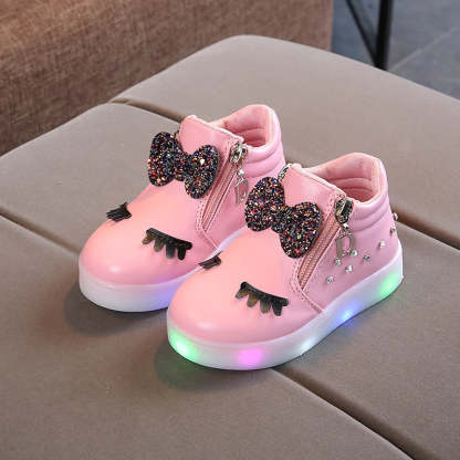 LED Zip Up High Top Shoes With Bow