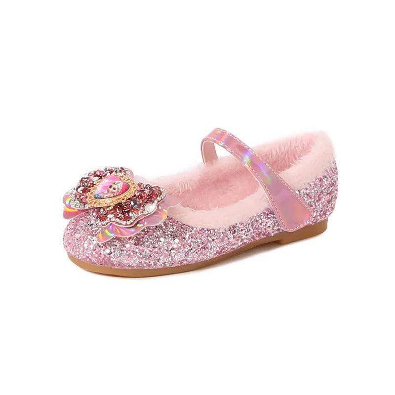 Winter Flats for Girls – Sparkling Bow Glitter Shoes with Warm Lining - Children Pajamas